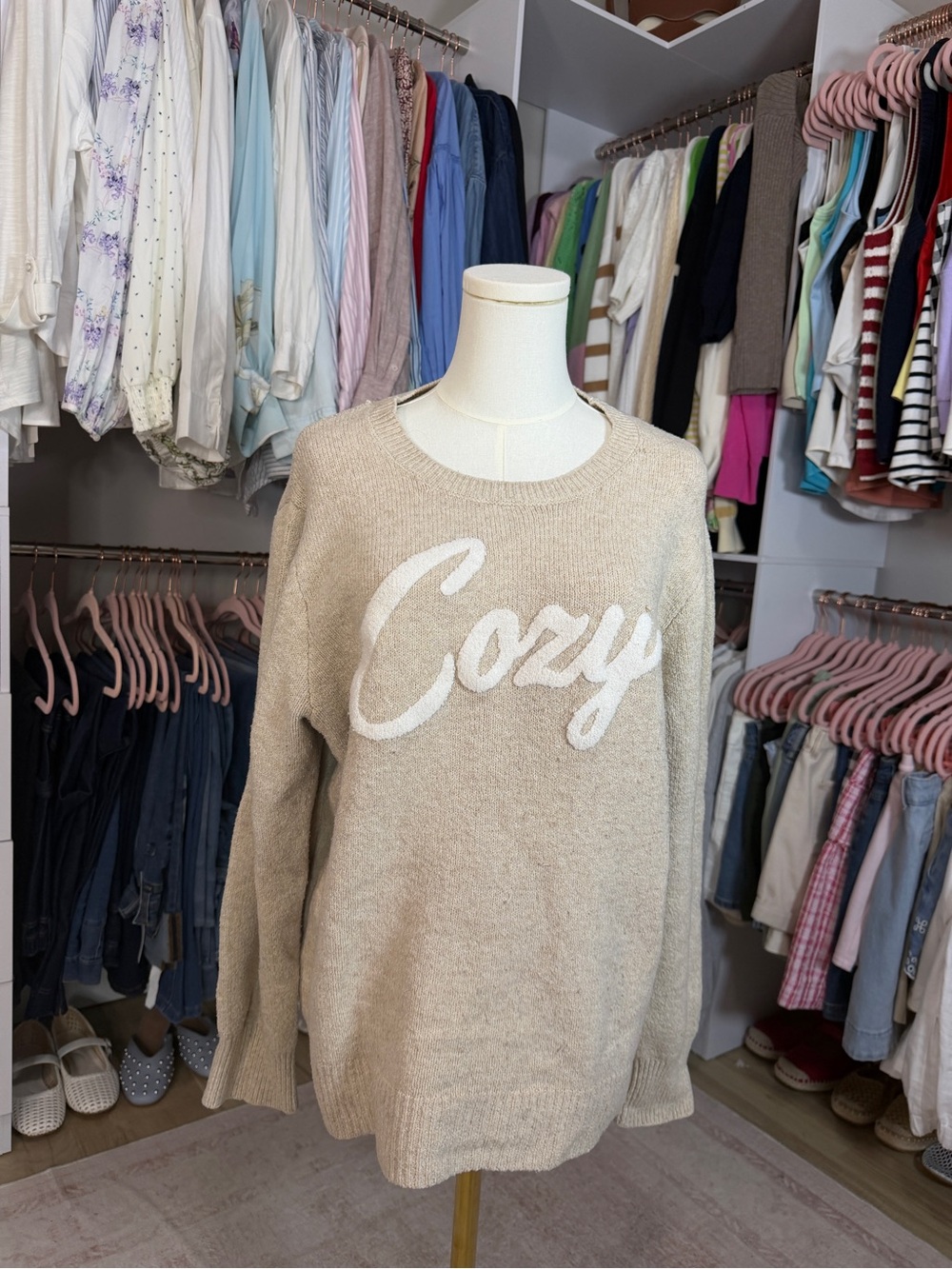 Time and Tru Beige 'Cozy' Crewneck Sweater - Unbranded